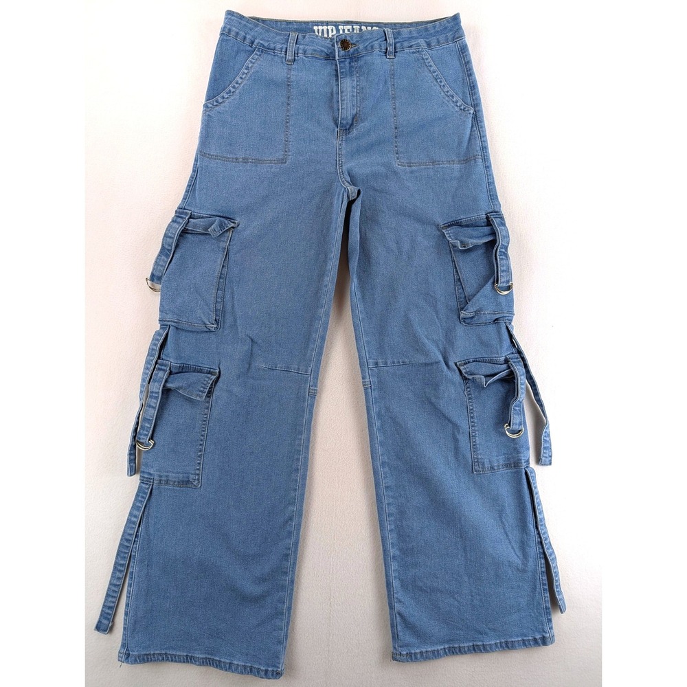 VIP Jeans Womens 15/32 Y2K Light Wash Cargo Wide Leg Denim Pants D-Ring
